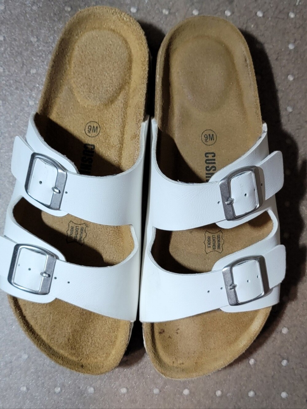Women’s White Double-Buckle Slide Sandals with Contoured Footbed